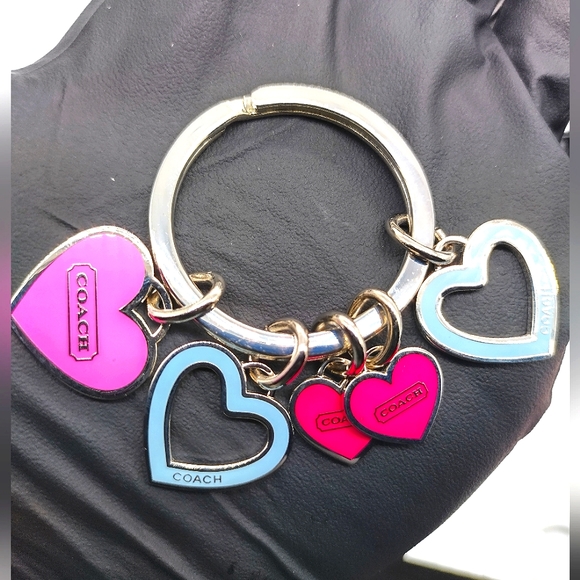 COACH Heart Hearts keychain Pink Blue hearts Purse Charm Keychain - Picture 4 of 9
